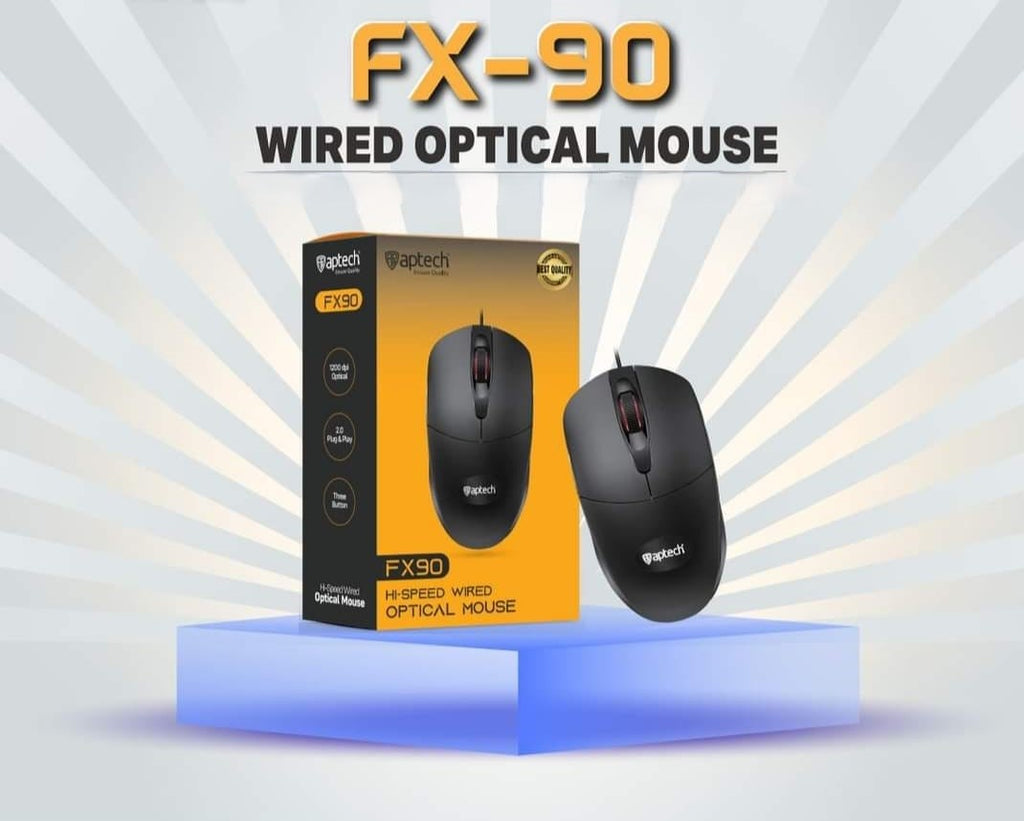 Aptech FX90 USB Wired Optical Mouse – 1200 DPI Precision Sensor, Lightweight 68g Ergonomic Design, 1.35M Durable Cable, 3+ Million Clicks Lifespan & Universal Compatibility