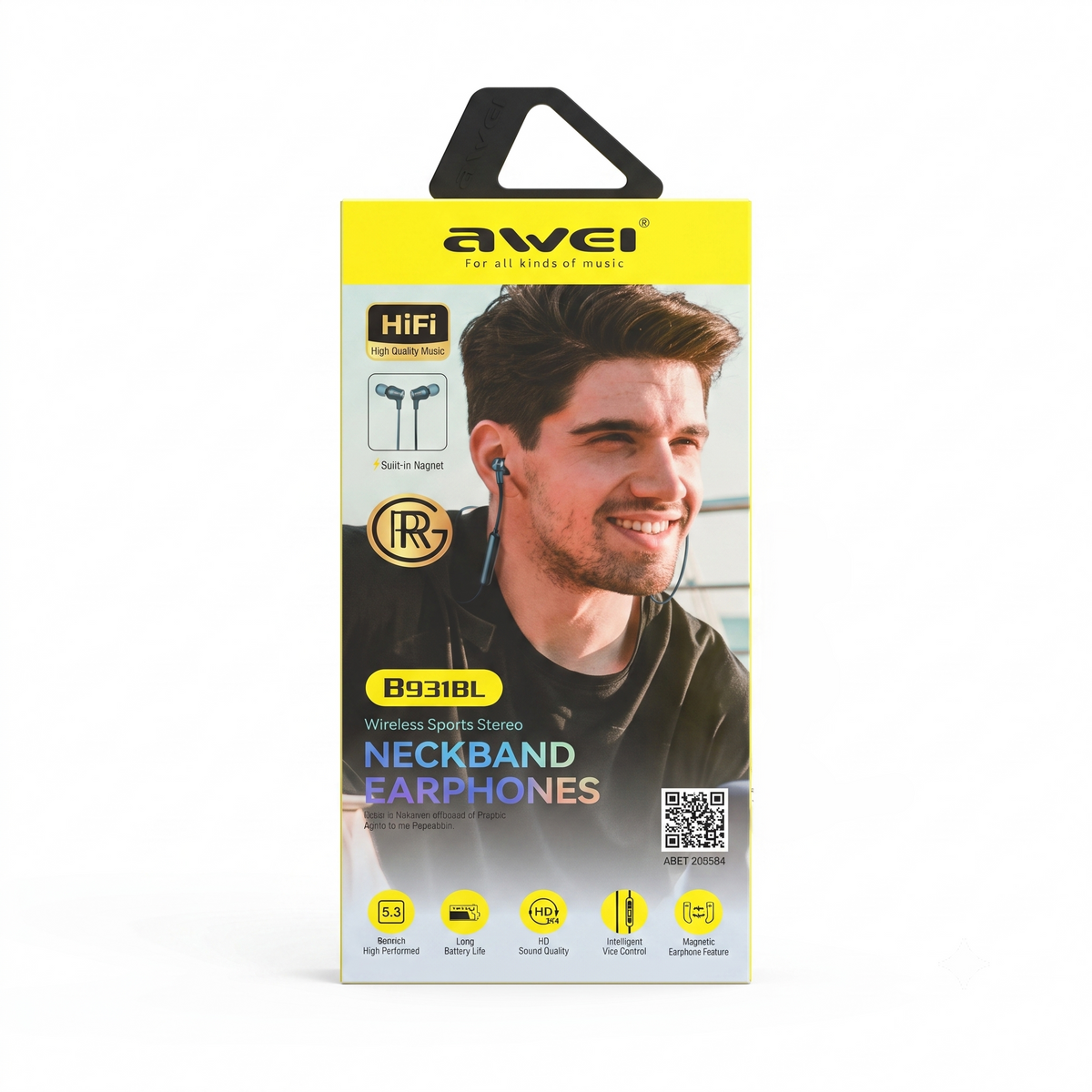 Awei B931BL Wireless Sports Neckband Earphone – Bluetooth 5.3 Headset with HiFi Stereo Sound, Deep Bass, 200mAh Battery & In-line Wire Control