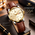 OLEVS Classic Quartz Analog Men's Watch – Water Resistant, Genuine Leather Band, Stainless Steel Case, Scratch-Resistant Hardlex Crystal Glass & Luxury Dress Wristwatch
