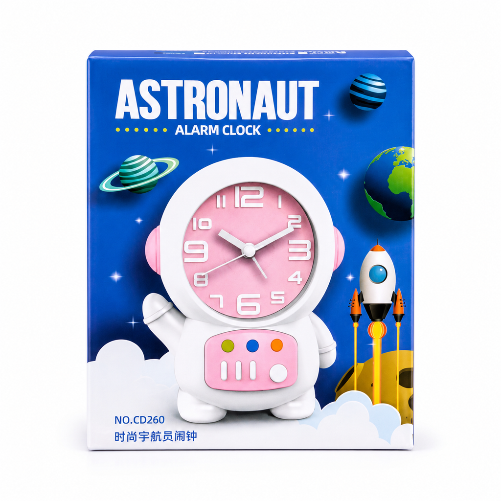 Astronaut Desk Lamp with Alarm Clock – 2-in-1 Rechargeable Kids Study Light and Night Light with Flexible Neck