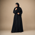 Premium Zafran Felix Luxury Abaya with Embroidery & Stone Work | Matching Hijab & Adjustable Inner | Modest Fashion Black