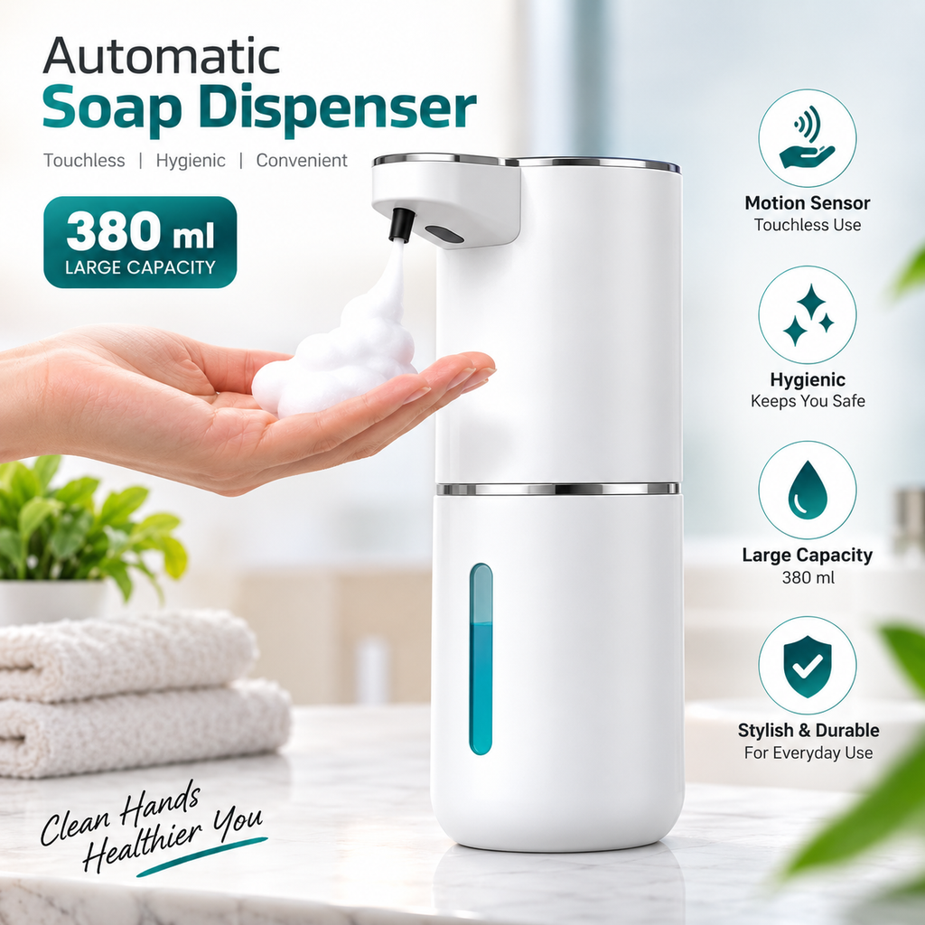 Automatic Soap Dispenser 380ml – Touchless Smart Foaming Hand Washer with Infrared Motion Sensor, USB Rechargeable & Liquid Level Indicator Window for Kitchen & Bathroom