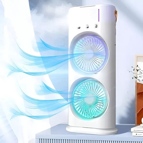 FADIUMS Portable Double-Ended Spray Fan with Humidifier – 600ml Water Tank, 3-Speed Cooling Fan, Built-in Multi-Color LED & USB Type-C Desktop Cooling Fan