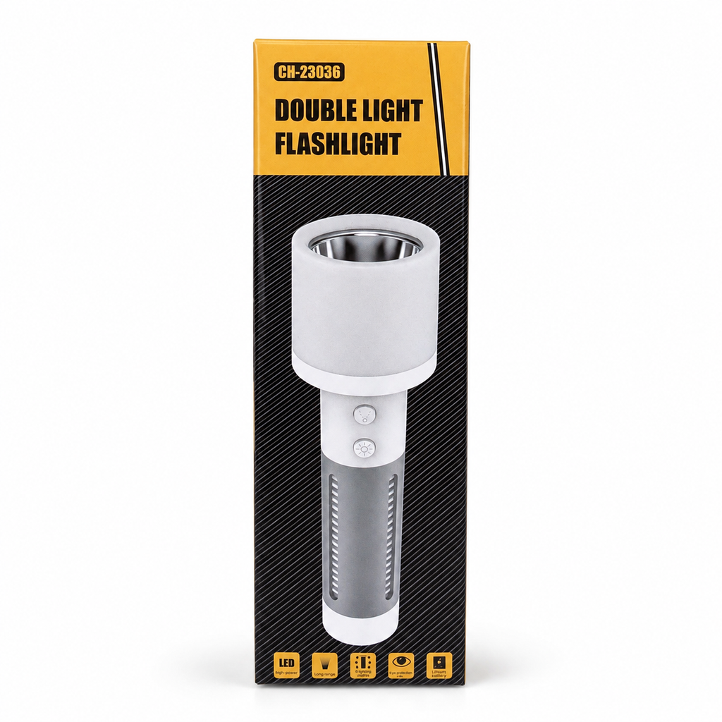 2-in-1 Rechargeable Double Light Torch & Reading Table Lamp – Multifunctional LED Flashlight & Camping Lantern with Dual Button Control & USB Charging