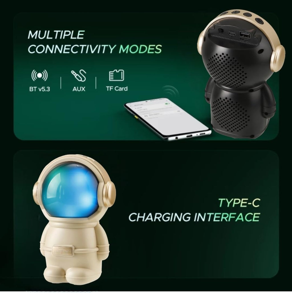 Wrader X808 Cute Astronaut Wireless Bluetooth Speaker – 5W Woofer Bass, RGB LED Lights, TWS Stereo, FM, USB & TF Card Support