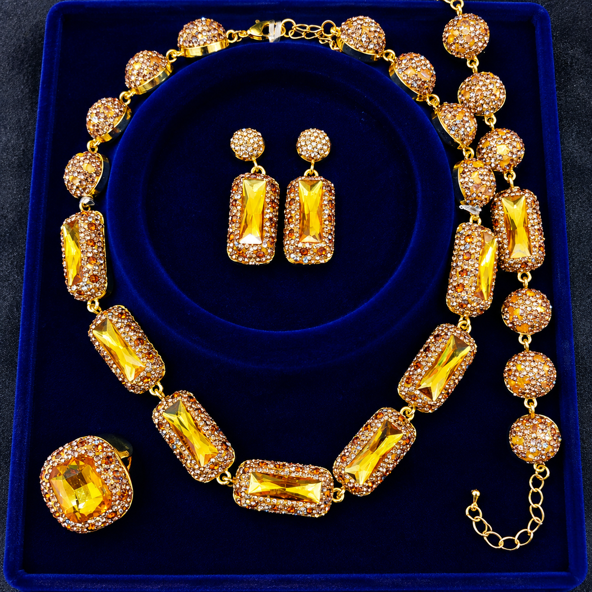 Premium Bridal/Party Golden-Topaz Stone Jewelry Set