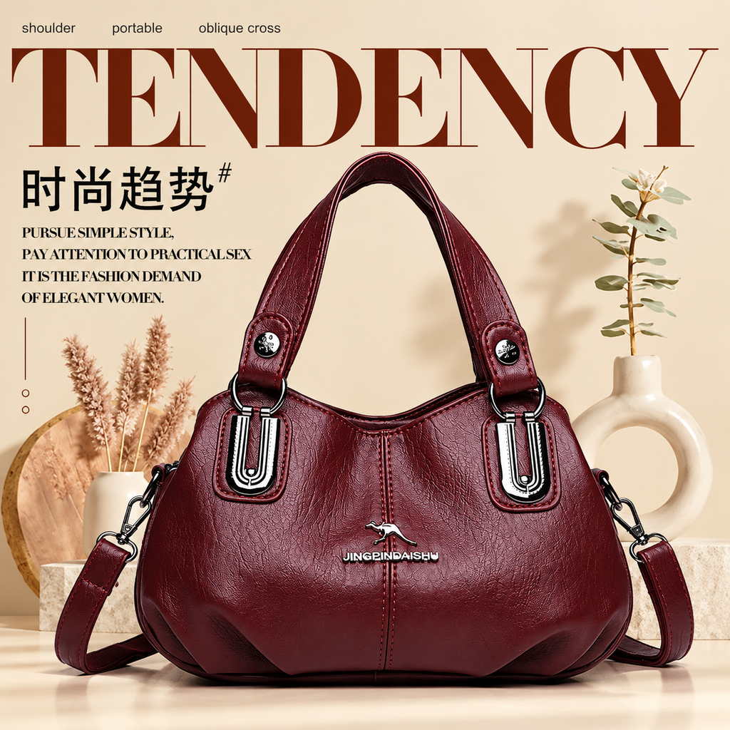 Premium Multi-Compartment Designer Handbag - Maroon