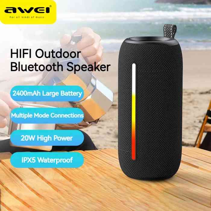 Awei Y788 LED Flashing Soundbar Wireless Bluetooth Speaker – 20W Dual Horns, Bluetooth 5.1, IPX6 Waterproof, TWS Stereo & 2400mAh Battery