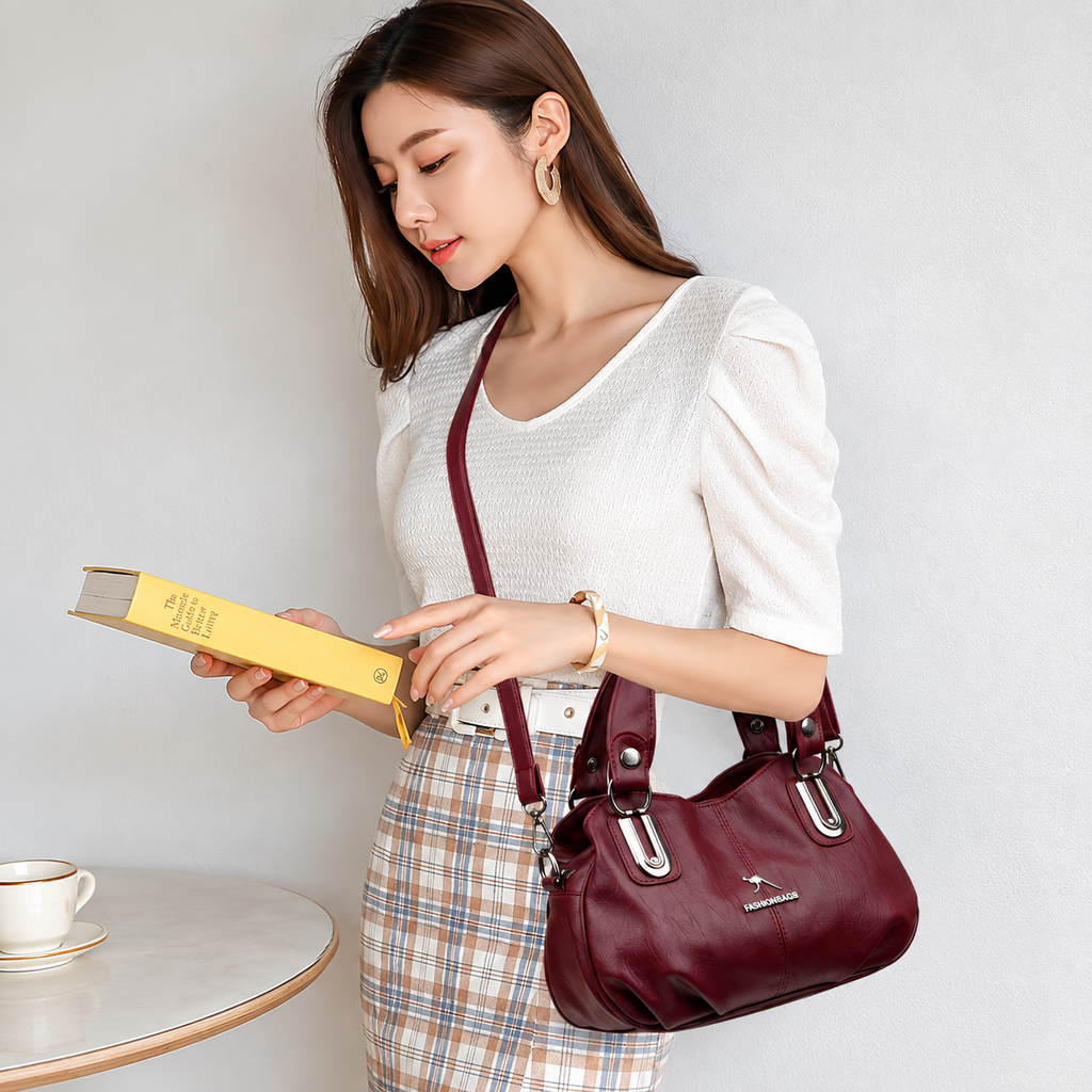 Premium Multi-Compartment Designer Handbag - Maroon