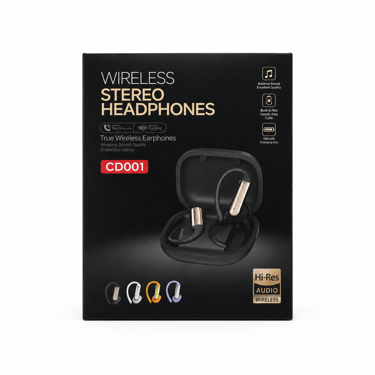 CD001 Open Ear True Wireless Earbuds – Hi-Res Audio Sports Ear-Hook Headphones with ANC Noise Cancelling, Type-C Fast Charging & Long Battery