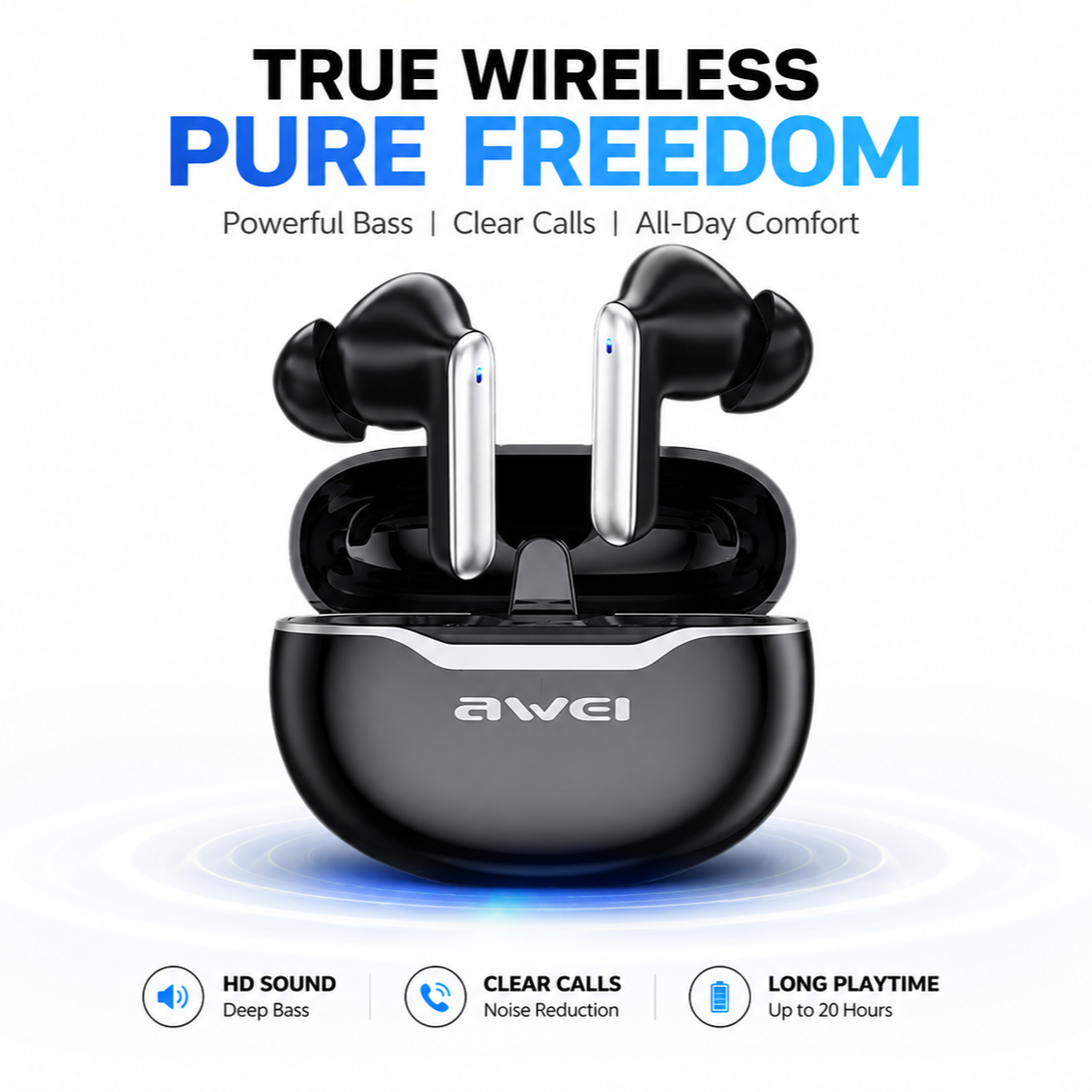 Awei T50 True Wireless Earbuds – Bluetooth 5.3 TWS with 13mm Drivers, 4-Mic ENC Noise Cancellation, IPX6 Waterproof & 25H Battery