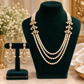 Premium Three-Layer Cotton Pearl, Kundan, and Sitahar Necklace & Kanpasha Jewelry Set (with Ear Chains)