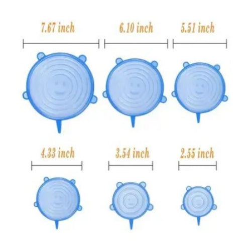 6Pcs Silicone Stretch Lids Reusable Food Storage Reusable Various Sizes Cover for Bowls