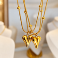 Elegant Gold-Plated Double Layered Heart Pendant Chain Necklace
