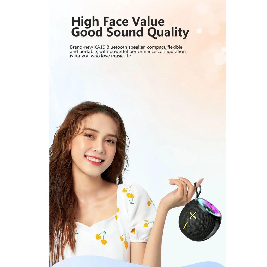 Awei KA19 Portable Wireless Bluetooth Speaker – 360° Surround Stereo Sound, Bluetooth 5.3, 12W Power, IPX4 Waterproof & RGB Ambient Light