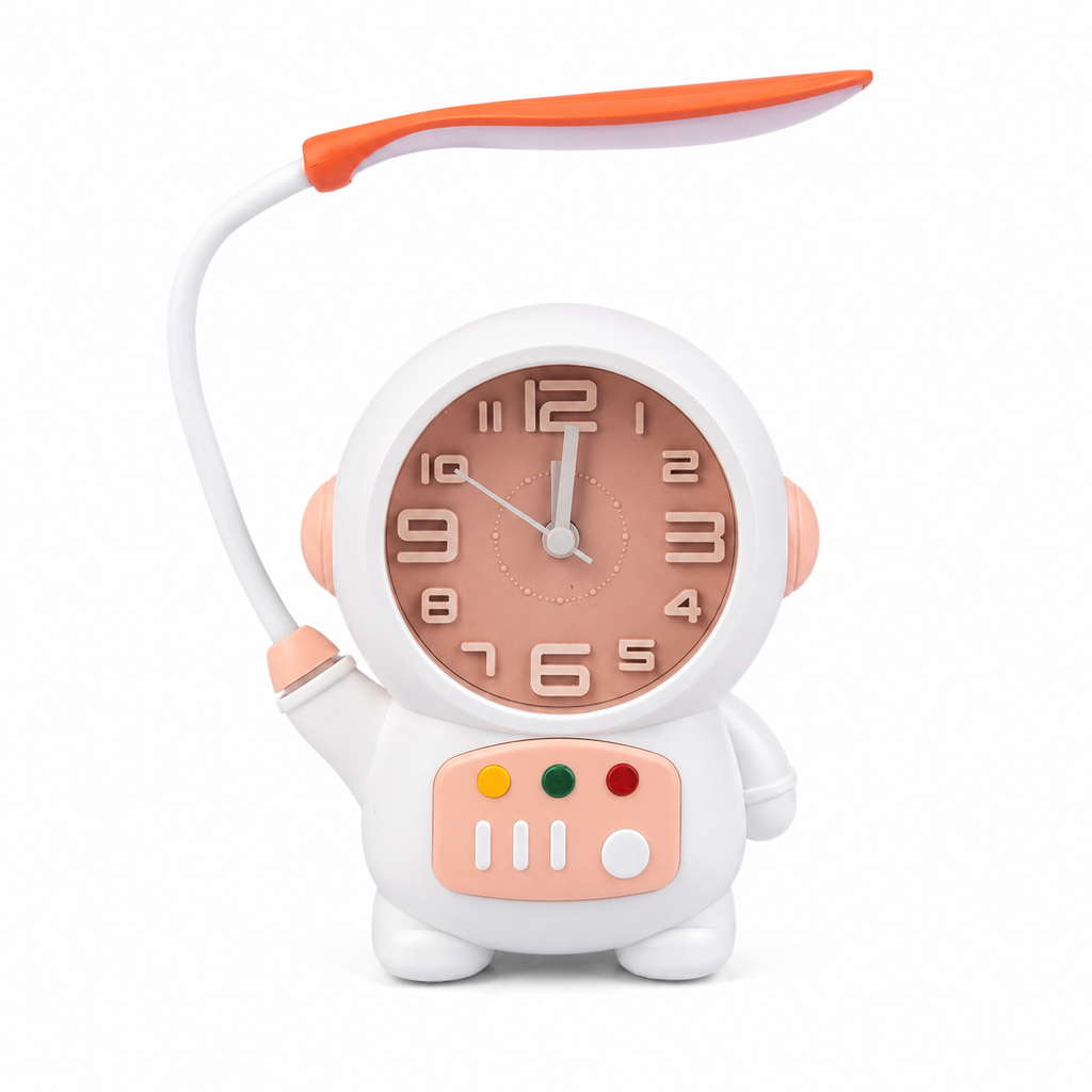 Astronaut Desk Lamp with Alarm Clock – 2-in-1 Rechargeable Kids Study Light and Night Light with Flexible Neck