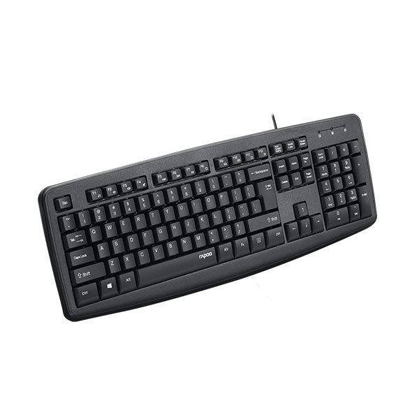 Rapoo NK2600 USB Wired Keyboard (Black) – Full-Size Layout with Integrated Palm Rest, Spill-Resistant Design, Multimedia Hotkeys & 2-Year Warranty