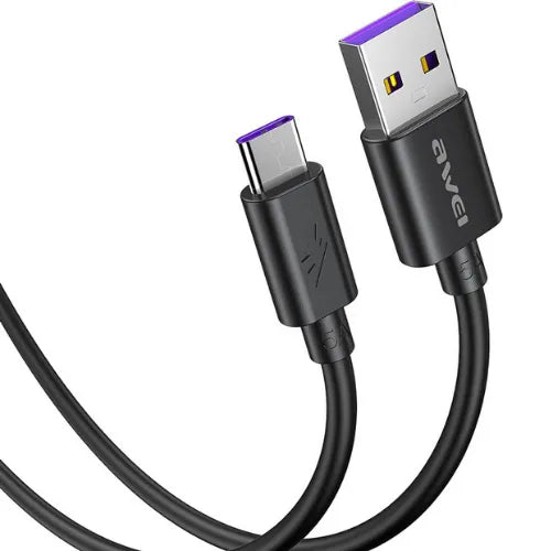 Awei CL-113T USB-A to Type-C 5A Fast Charging Cable – 30CM Short Portable Data & Power Cable with Huawei SuperCharge Support for Android Devices