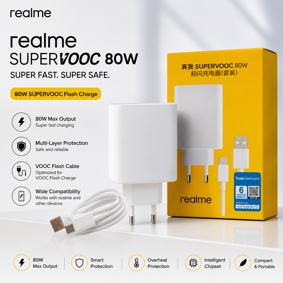 Realme 80W Super Fast Charging Adapter with Cable