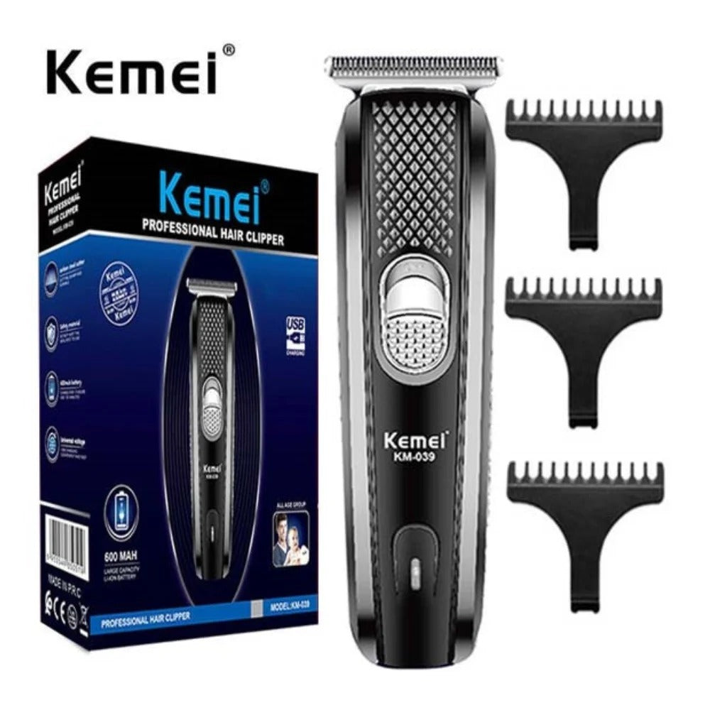 Kemei KM-039 Professional Hair Clipper & Beard Trimmer – Cordless USB Rechargeable Grooming Kit with Stainless Steel Blades, 130-Min Run Time & 3 Guide Combs