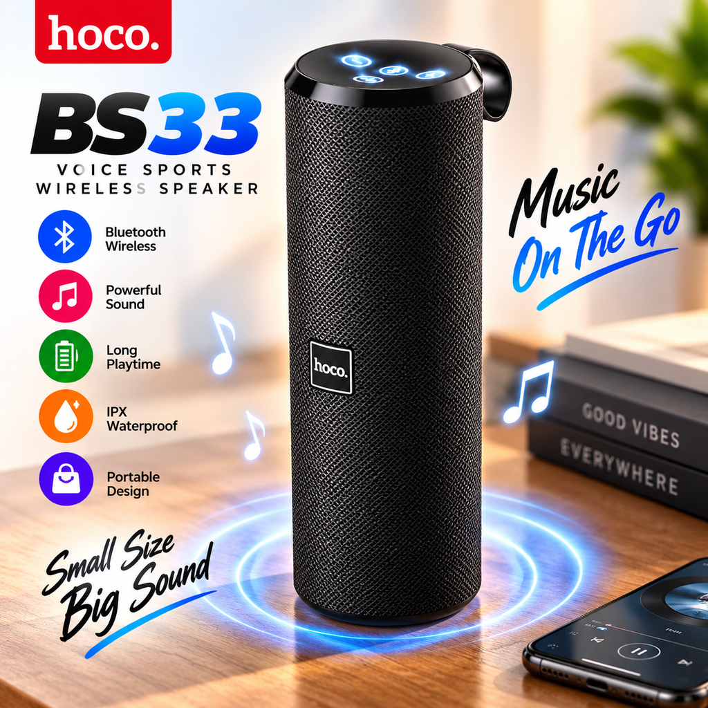 Hoco BS33 Sports Portable Wireless Bluetooth Speaker – Deep Bass, Clear Sound, Long Battery Life & Compact Design for Outdoor & Fitness
