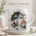 Christian Cross & Floral Ceramic Mug – Premium Wraparound Design Coffee Mug, Microwave & Dishwasher Safe