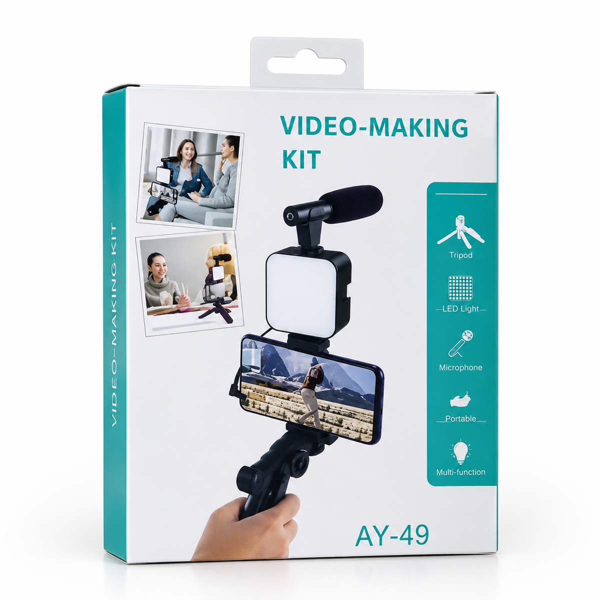 3-in-1 Professional Video Making Vlogging Kit – Complete Smartphone Rig with Shotgun Microphone, 36-LED Video Light, Mini Tabletop Tripod & Bluetooth Remote for YouTube, Live Streaming & Content Creation